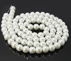 Glass Pearl Beads Strands, Pearlized, Round, White, Size: about 6mm in diameter, hole: 1mm, about 140pcs/str