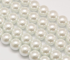 Dyed Glass Pearl Round Bead Strands, Cotton Cord Threaded, White, 12mm, Hole: 0.7~1.1mm; about 34pcs/strand, 15" 