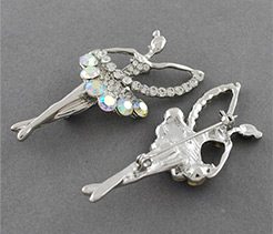 Great Valentines Day Ideas for Her Alloy Brooches, with Rhinestones and Cubic Zirconia, Ballet Dancer, Platinum, 57x34mm