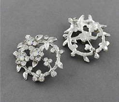 Alloy Brooches, with Rhinestones and Cubic Zirconia, Flower, Platinum, 42x39mm
