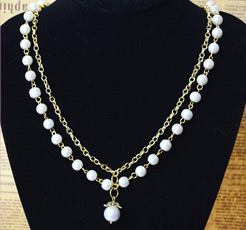 Office Lady Fashion - How to Make Long White Pearl and Golden Chain Necklace