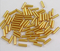 Glass Bugle Beads, Seed Beads, Goldenrod, Silver-Lined, about 1.8mm in diameter, 6mm long, hole: 0.6mm 