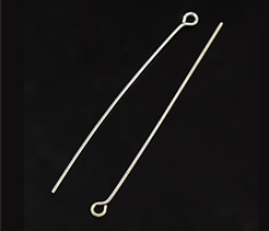 50MM Silver Tone Brass Eye Pins, Metal Jewelry Fittings, 50x0.7mm, Hole: 2mm 