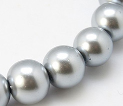 Silver Glass Imitation Pearl Round Loose Beads For Jewelry Necklace Craft Making, 8mm, Hole: 1mm, about 110pcs/strand 