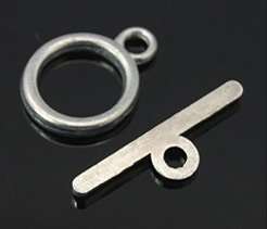 Round Alloy IQ Toggle Ring Clasps, Tibetan Sytle Jewelry Findings, Lead Free & Nickel Free, Platinum Color, 18x7x2mm, Hole: 3mm