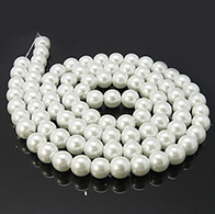 Glass Pearl Beads Strands, Pearlized, Round, White, Size: about 6mm in diameter, hole: 1mm, about 140pcs/str 