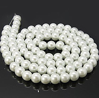 Pearlized Glass Round Beads Strand, White, 8mm, Hole: 1mm; about 110pcs/strand, 32"