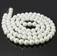 Glass Pearl Beads Strands, Pearlized, Round, White, Size: about 4mm in diameter, hole: 1mm, about 216pcs/str