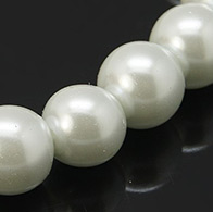 Pearlized Glass Round Beads Strand, White, 8mm, Hole: 1mm; about 110pcs/strand, 32"
