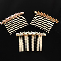 Elegant Wedding Jewelry Alloy Hair Combs for Brides, with ABS Acrylic Imitation Pearl Cabochons and Rhinestones, Rose Gold, Mixed Color, 56x85mm
