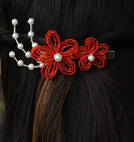 How to Make Double Red Flower Bridal Hair Accessories with seed beads and pearl beads