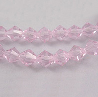 Half-Handmade Transparent Glass Beads Strands, Bicone, Faceted, Pink, 4mm, Hole: 1mm; about 82pcs/strand, 14"