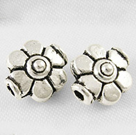 Antique Silver Tibetan Silver Flower Beads, Lead Free & Nickel Free & Cadmium Free, about 9mm long, 8mm wide, 5mm thick, hole: 1.5mm