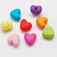 Mixed Frosted Acrylic Heart Beads, Mixed Color, 9x10x7mm, hole: 1.5mm