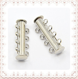 4-Strands Brass Magnetic Slide Lock Clasps, 8-Holes, Platinum, 25x10mm