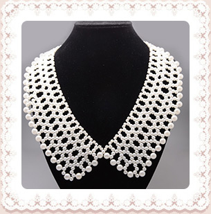Trendy Lady's Glass Pearl Braided Jewelry Detachable Fake Collars, with Iron Findings, White, 300x200mm