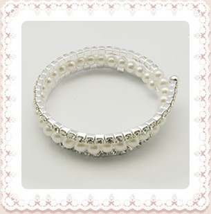 Wedding Bracelets, Rhinestone Triple Wrap Bracelets, with Acrylic Beads, White, 53mm