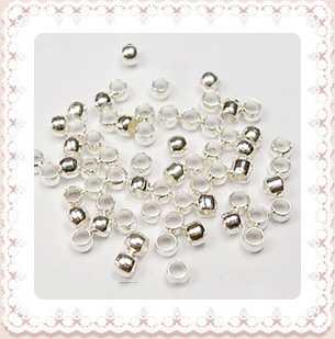 Brass Crimp Beads, Barrel, Silver Color, about 2mm in diameter, 1.2mm long, hole: 1.2mm