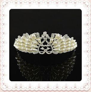Wedding Hair Accessories, Bridal Tiaras, Zinc Alloy with Rhinestones and ABS Acrylic Beads, Silver, White, 134mm