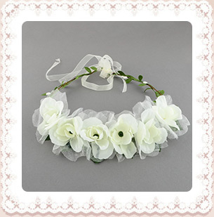 Wedding Party Beach Bride Flower Headband Garland, Cloth Flower Headbands with Iron Wires, White, 160mm