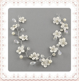 Wedding Bridal Decorative Hair Accessories, Iron Rhinestone Frontlets, with Glass Beads, Cloth Flower and Acrylic Beads, White, 310x30mm