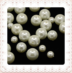 White Glass Pearl Round Ball Beads, Half Drilled, Dyed, 6~14mm, Hole: 1mm
