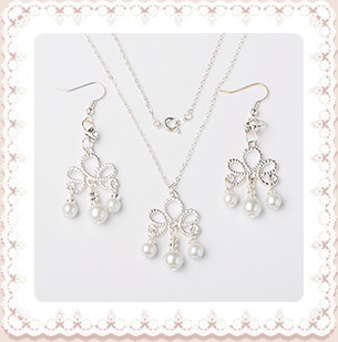 Glass Pearl Round Beads Jewelry Sets: Earrings & Necklaces, with Brass Crystal Round Beads, Alloy Flower Links and Brass Jewelry Findings, Silver, White, 61mm, 17.3"
