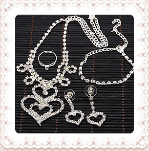 Iron Rhinestone Bridal Jewelry Sets: Necklaces, Bracelets, Earrings and Finger Ring, with Plastic Earnuts, Silver, 15.7", 180mm, 18x37mm, 17mm