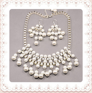 Glass Pearl Jewelry Sets, Necklaces and Earrings, Iron Chains with Alloy Lobster Claw Clasps, White, 17.7", 85mm