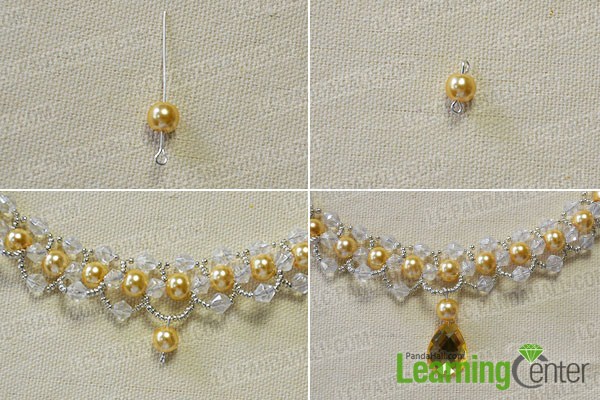 How to Make a Golden Pearl Beaded Necklace with a Gold Faceted Drop ...